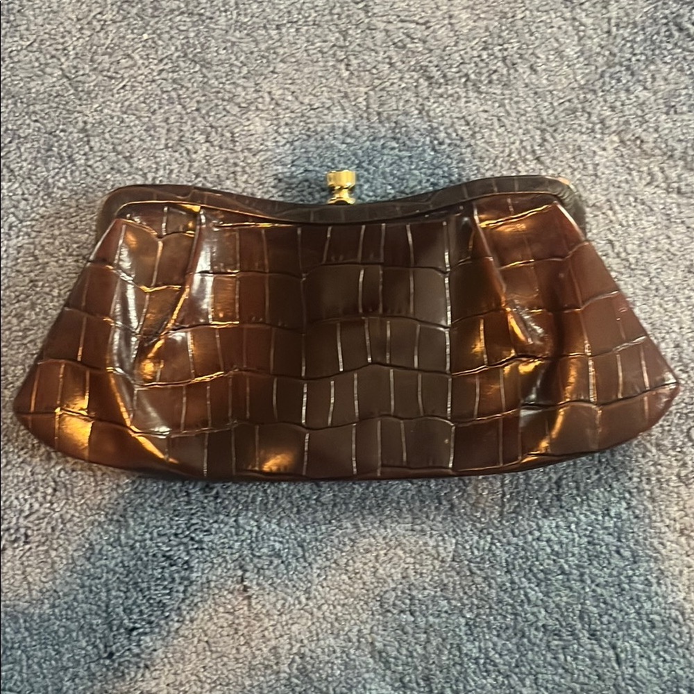 Banana Republic Elegant Brown Crocodile-Embossed Clutch